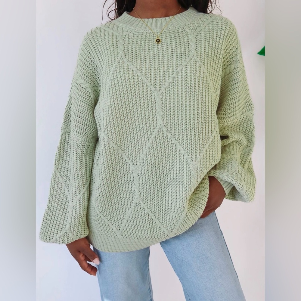 Grey Bandit Oversized Knit Sweater in Sage Green, Size Small